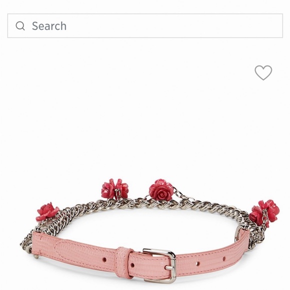 DOLCE & GABBANA PINK IGUANA TEXTURED LEATHER/SILVER CHAIN BELT W/ROSES CRYSTAL - Picture 3 of 16